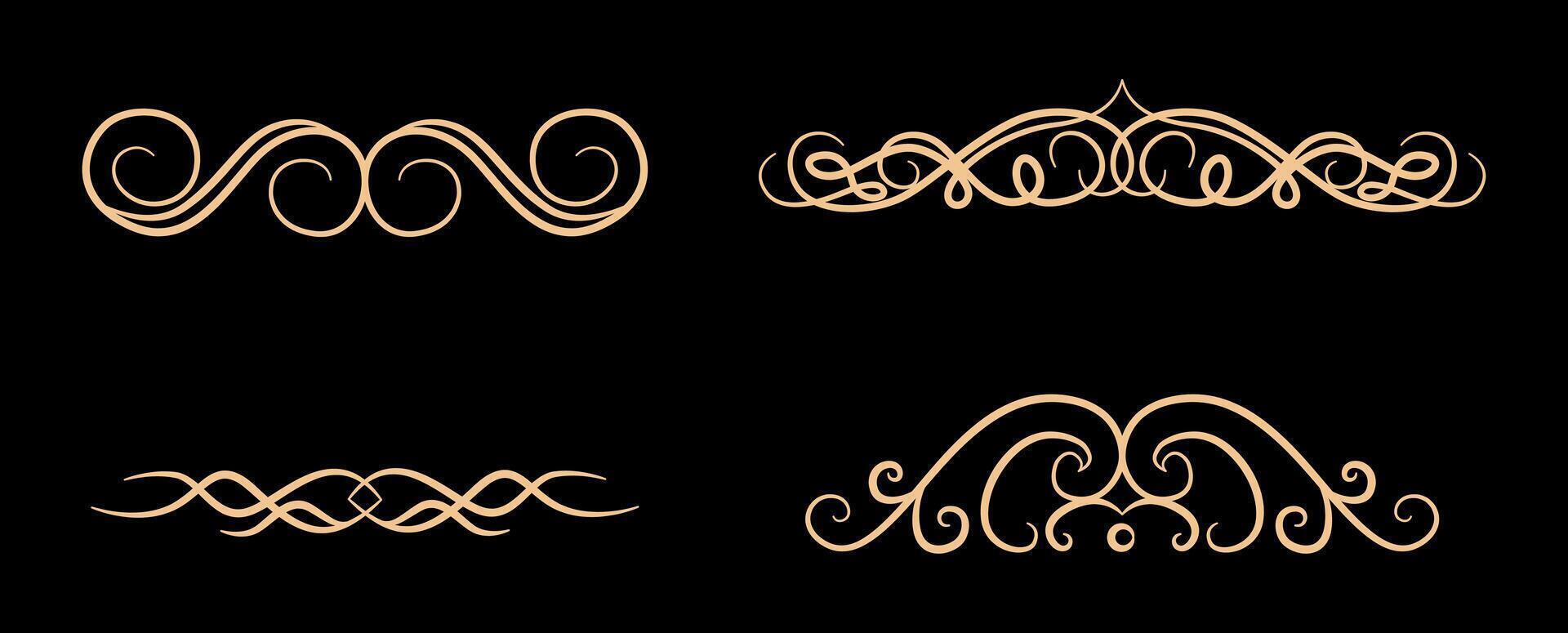 Elegant set of vintage ornaments on gold colour vector