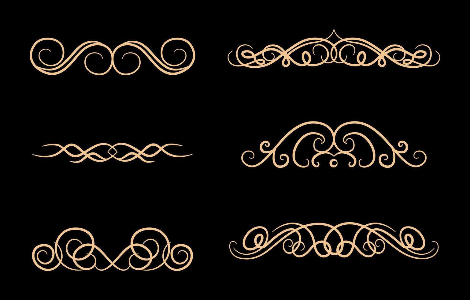 Vintage calligraphic elements. Decorative frames, flourish dividers, borders on gold colour vector
