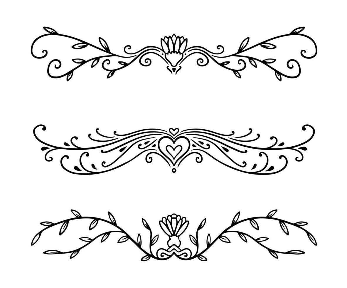 Collection decorative swirls, dividers. Calligraphic objects for wedding invitation. vector