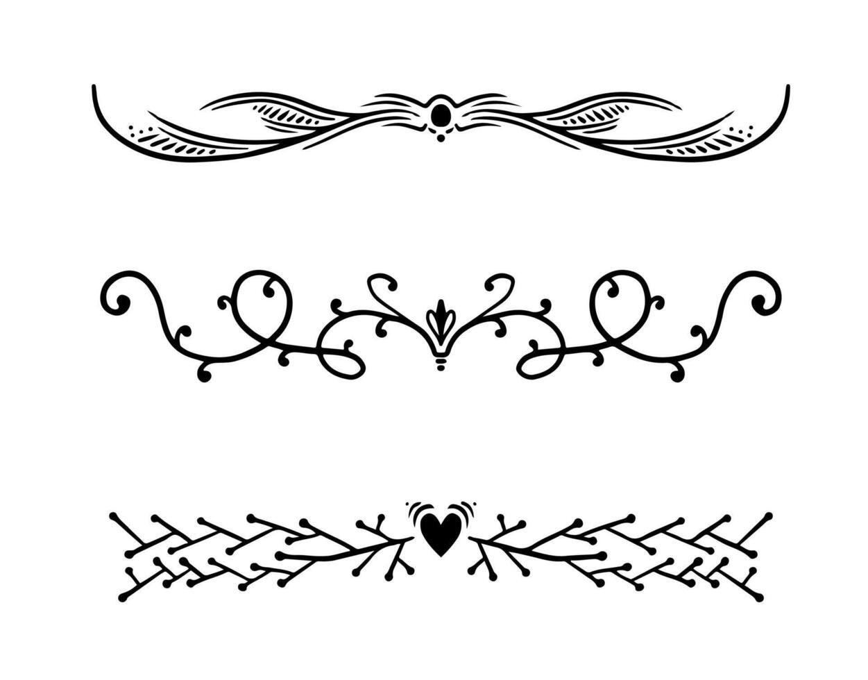 Vintage decorative dividers flat elements set. Elegant text delimiters with swirls antique design collection on white background vector