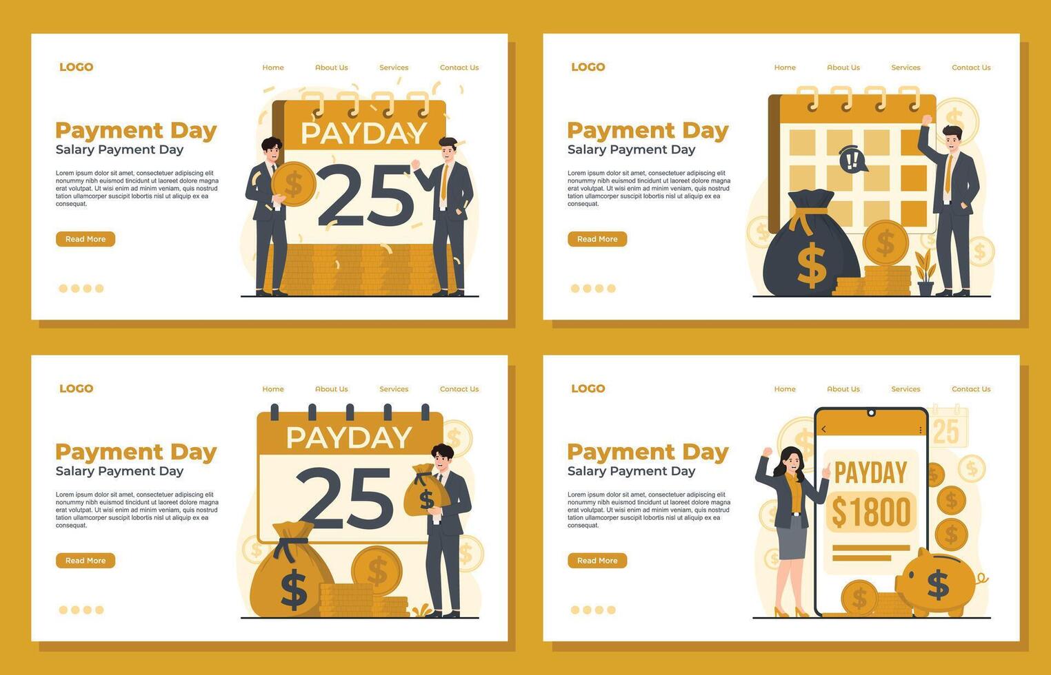 payday landing page template set vector