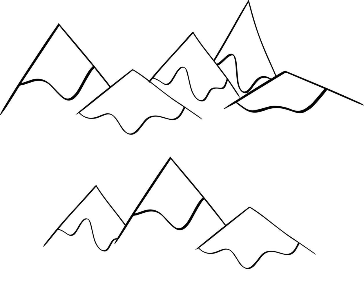 Mountains with snow picks composition set. Graphic line illustration. banner design with natural landscape template in vintage style. vector