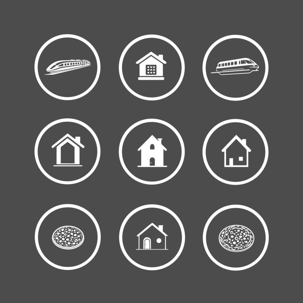 Home icon set, pizza, train, house vector