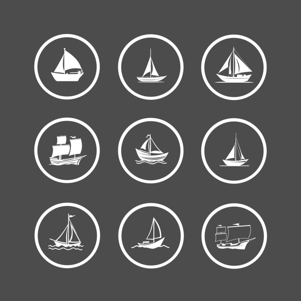 Sail boats icon set inside circles vector