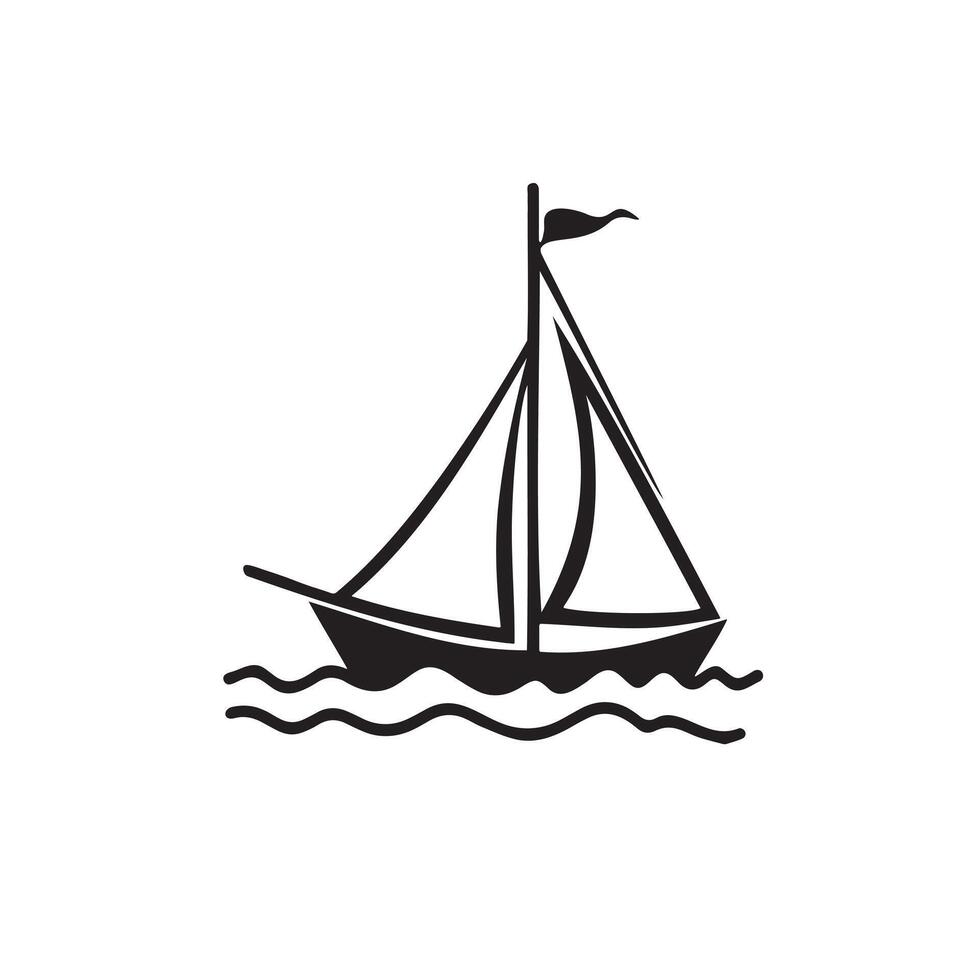 A small sail boat on river icon silhouette on white background vector