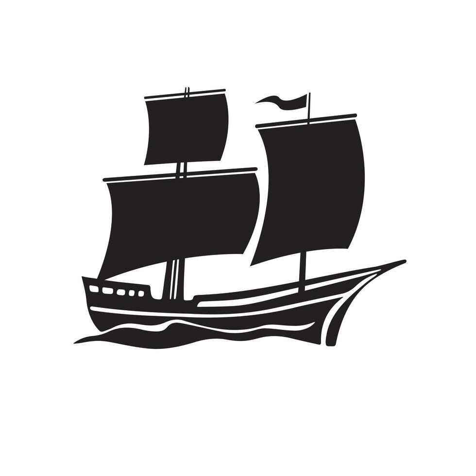 An old sail boat icon silhouette on white background vector