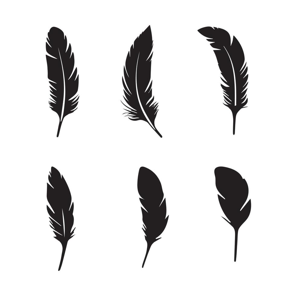 A group of feather icons silhouette on white background vector