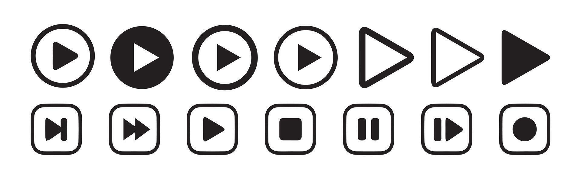 Media player button icons set.Pause, rewind, fast forward Play icon collection. vector