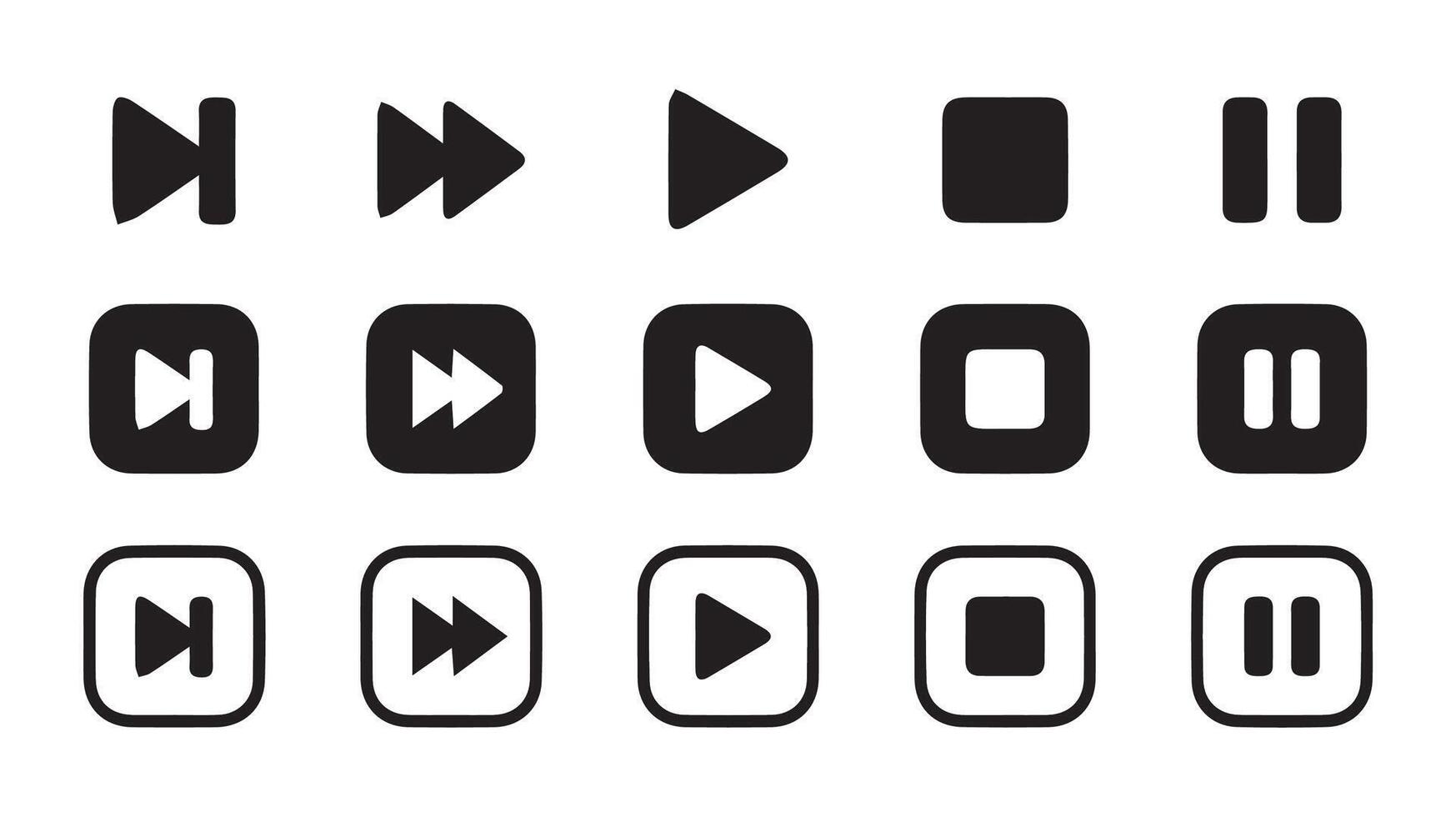 Media player icons set. audio, music speaker volume, interface, design media player buttons. Play, pause, stop, record, forward. Illustration EPS 10 vector