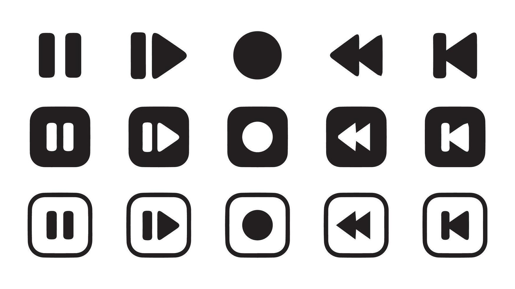 Media player control icon set, interface multimedia symbols and audio, media player buttons, music speaker volume vector