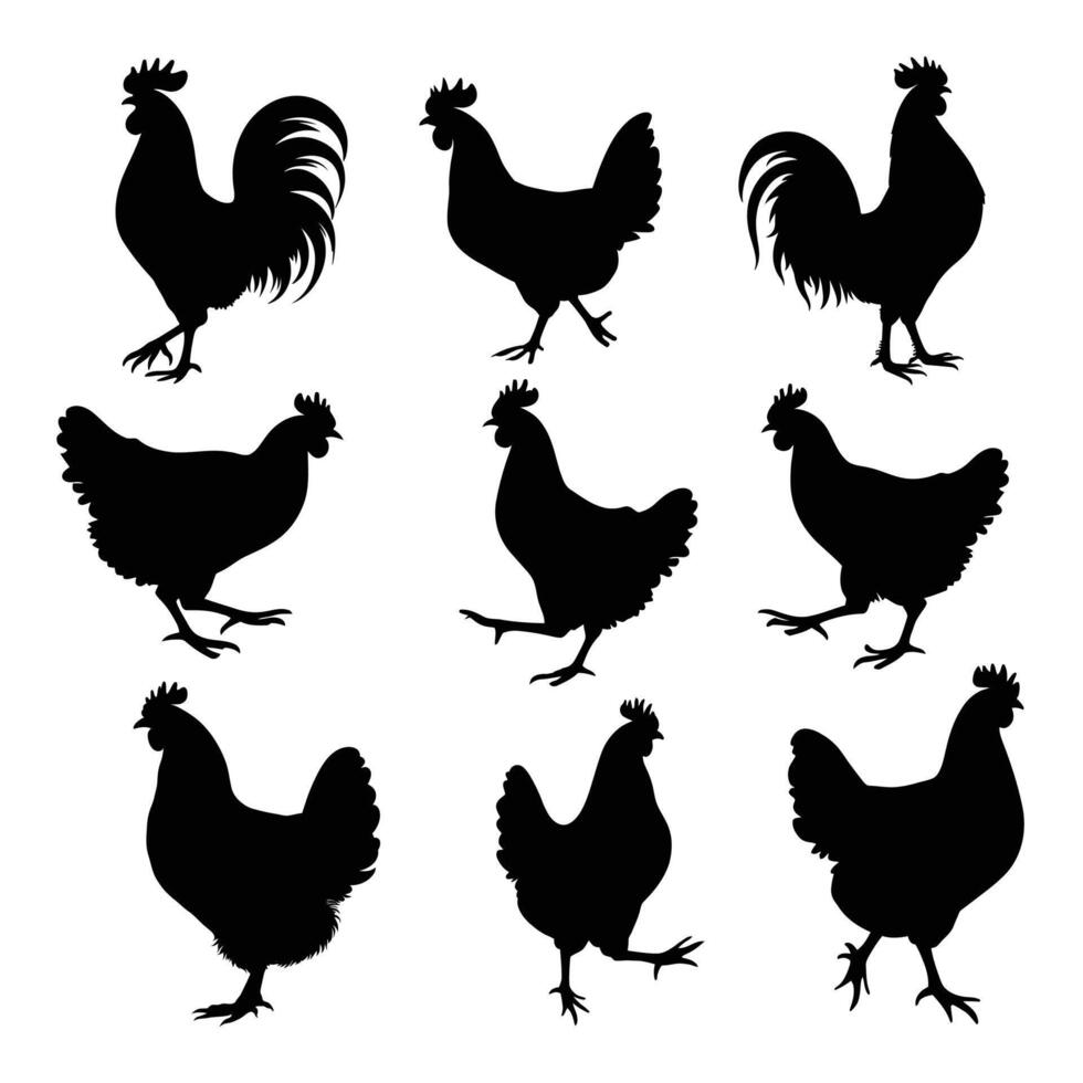 Chicken and Rooster Silhouettes Ideal for Logos and Crafts vector