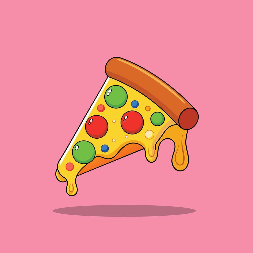 Pizza slice with dripping cheese Cartoon Illustration vector