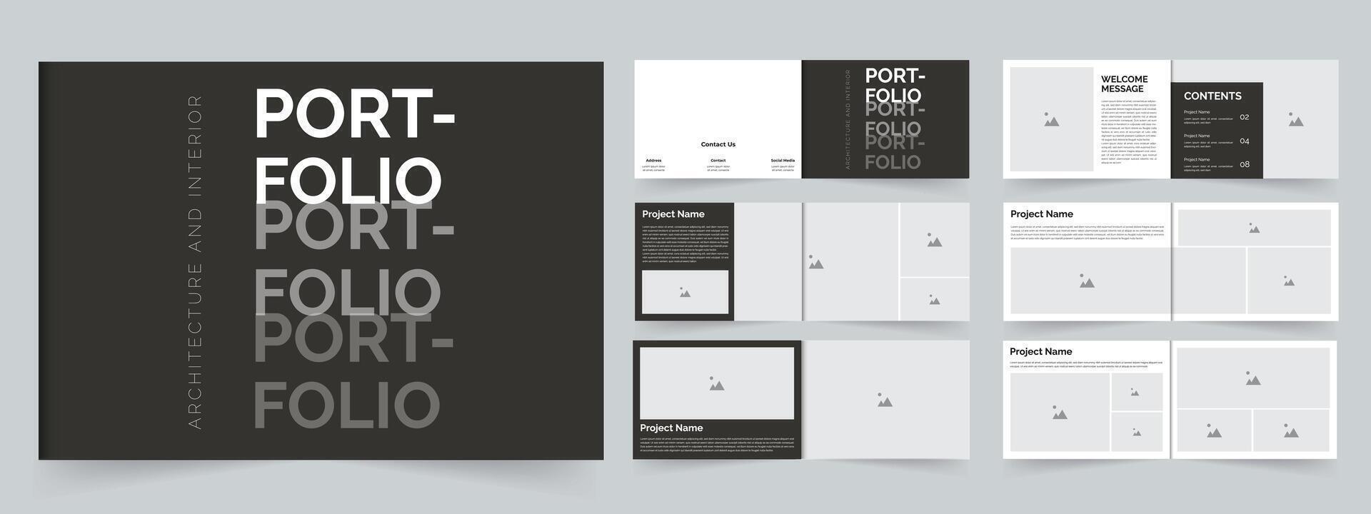 Architecture portfolio interior portfolio brochure design template black and white portfolio vector