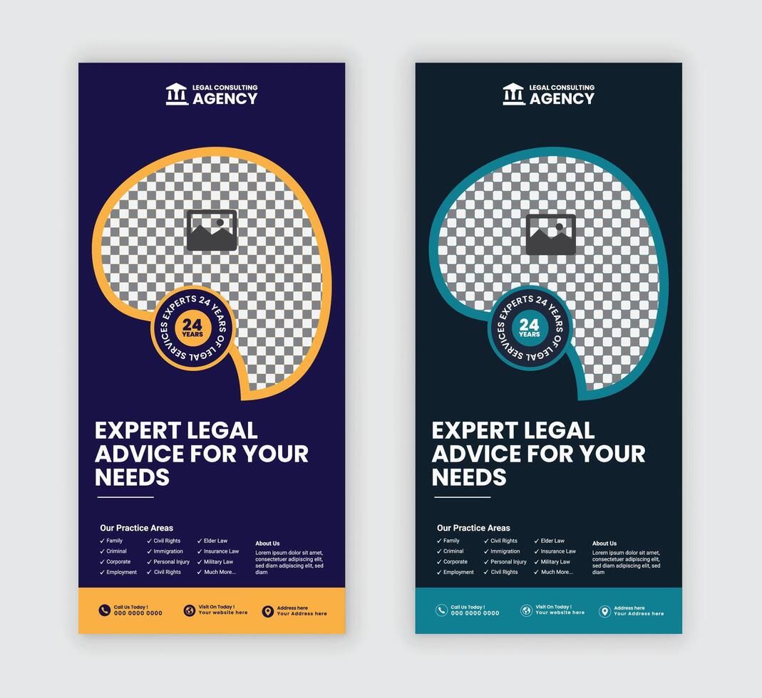 Law firm service DL flyer design templates with two color variations vector
