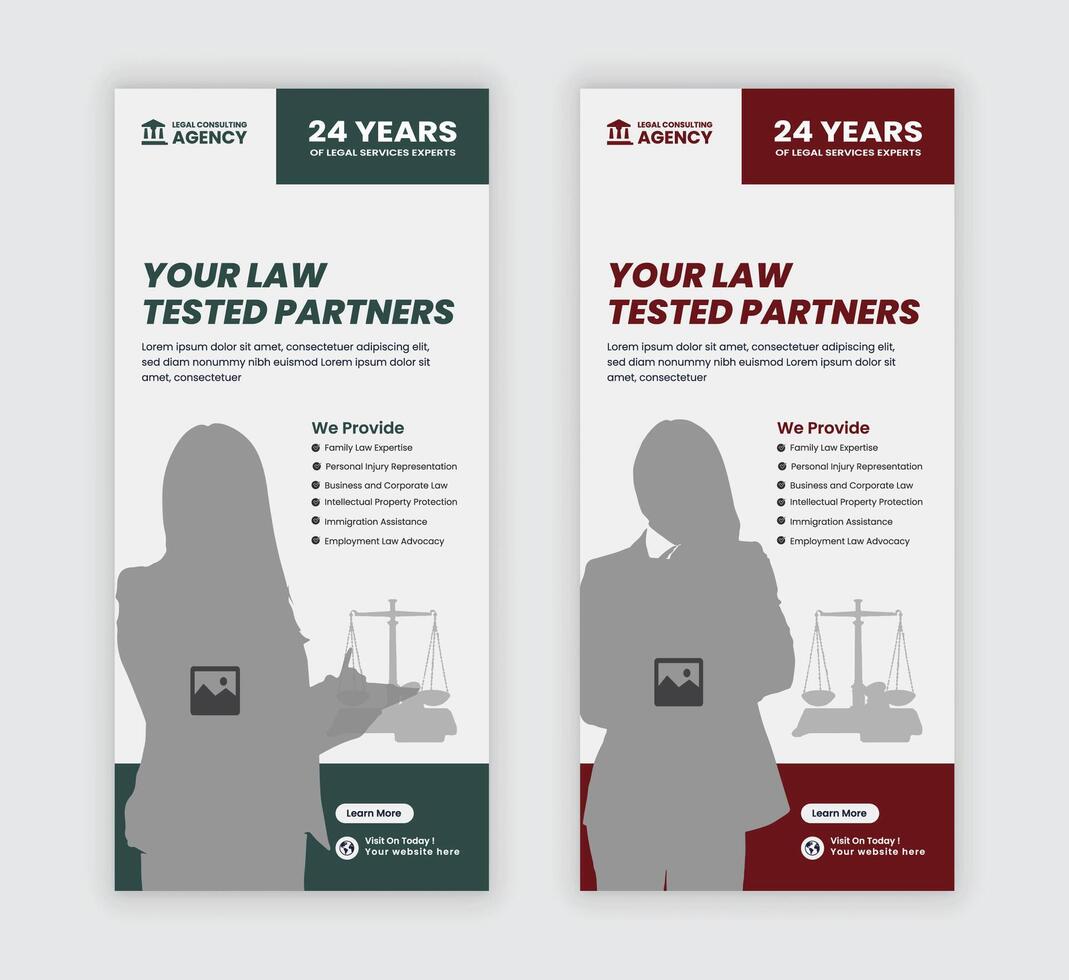 Law Agency DL Flyer Design with two color variations vector