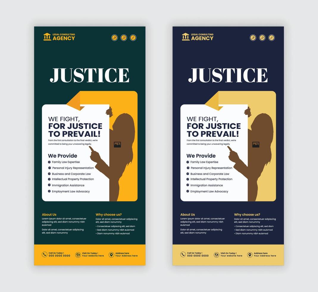 Law firm half page flyer design templates with two color variations vector