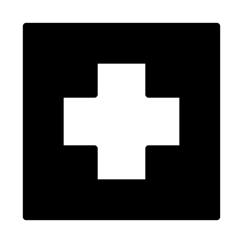 White cross in black square. Concept of medical care, aid, and hospital. vector