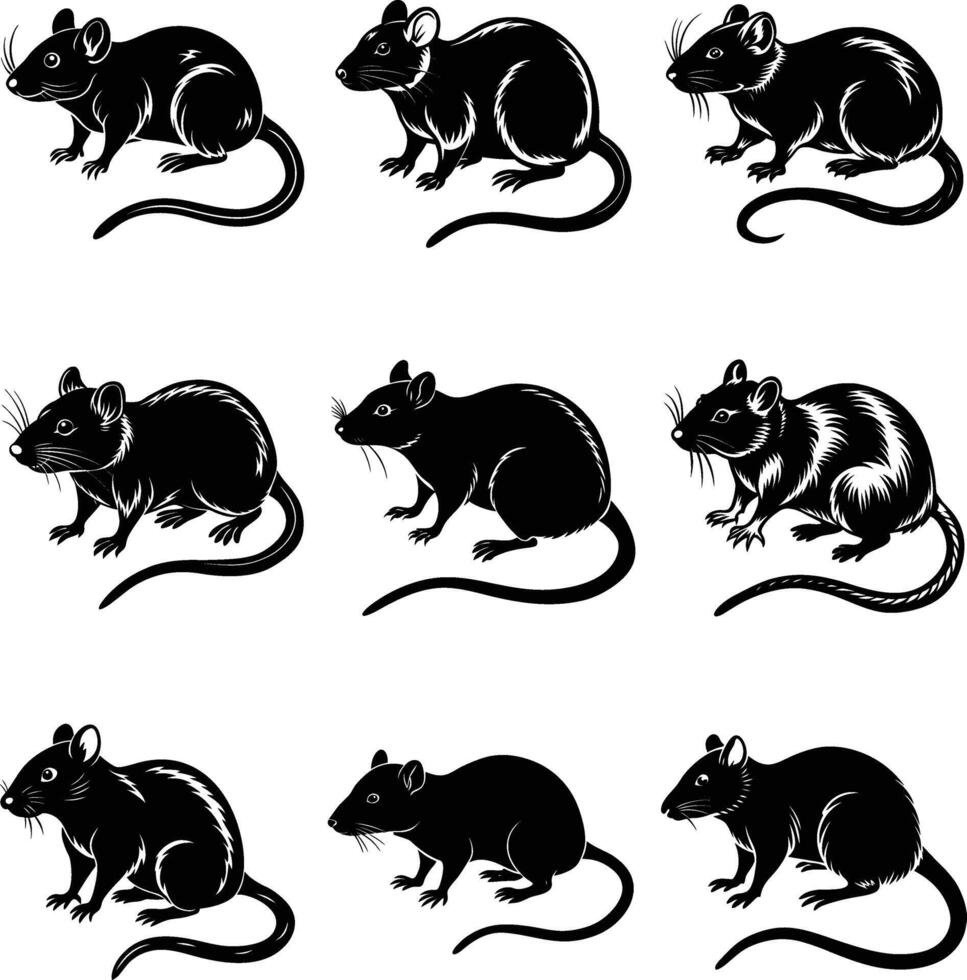 Rat icons silhouette isolated on white background. vector