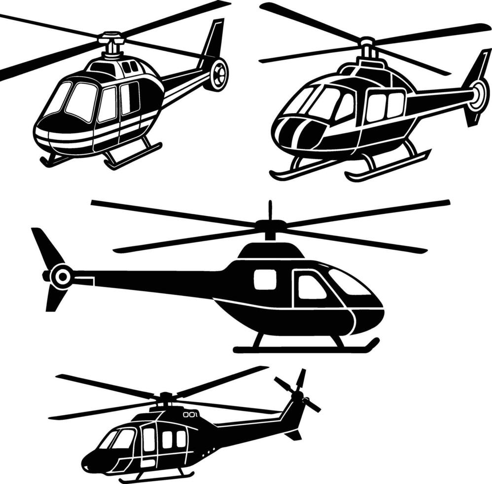 silhouette helicopter illustration with white background. vector