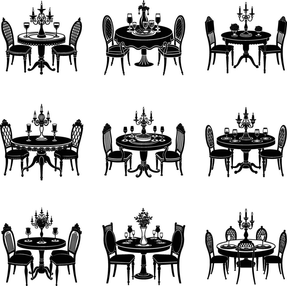 Dining table silhouette illustration with white background. vector