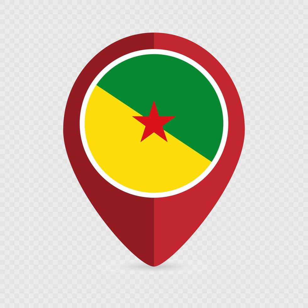 Map pointer with French Guiana flag inside. illustration. vector