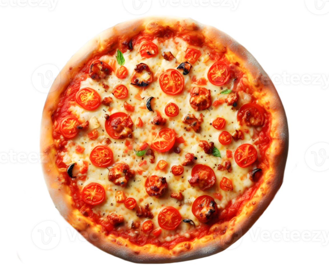 Top view of freshly baked pizza with transparent background png