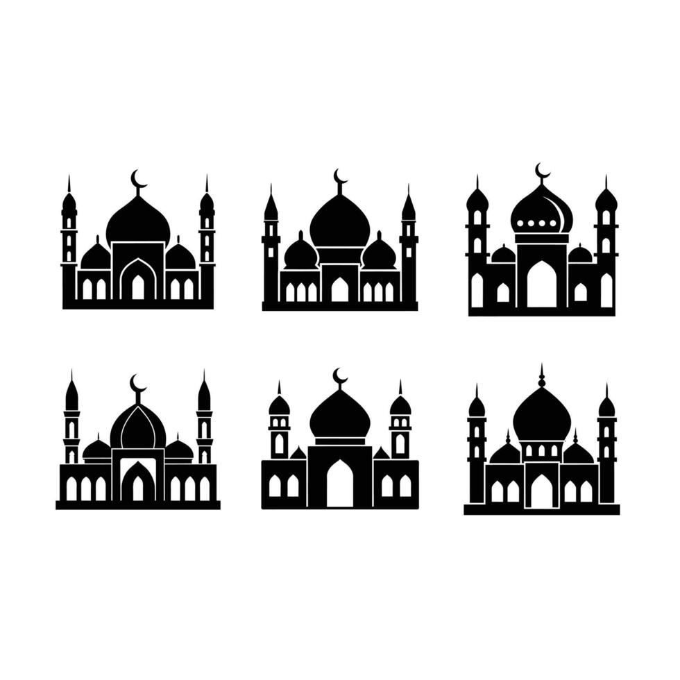 Minimalist Mosque Silhouette Icon - and Linocut Design vector