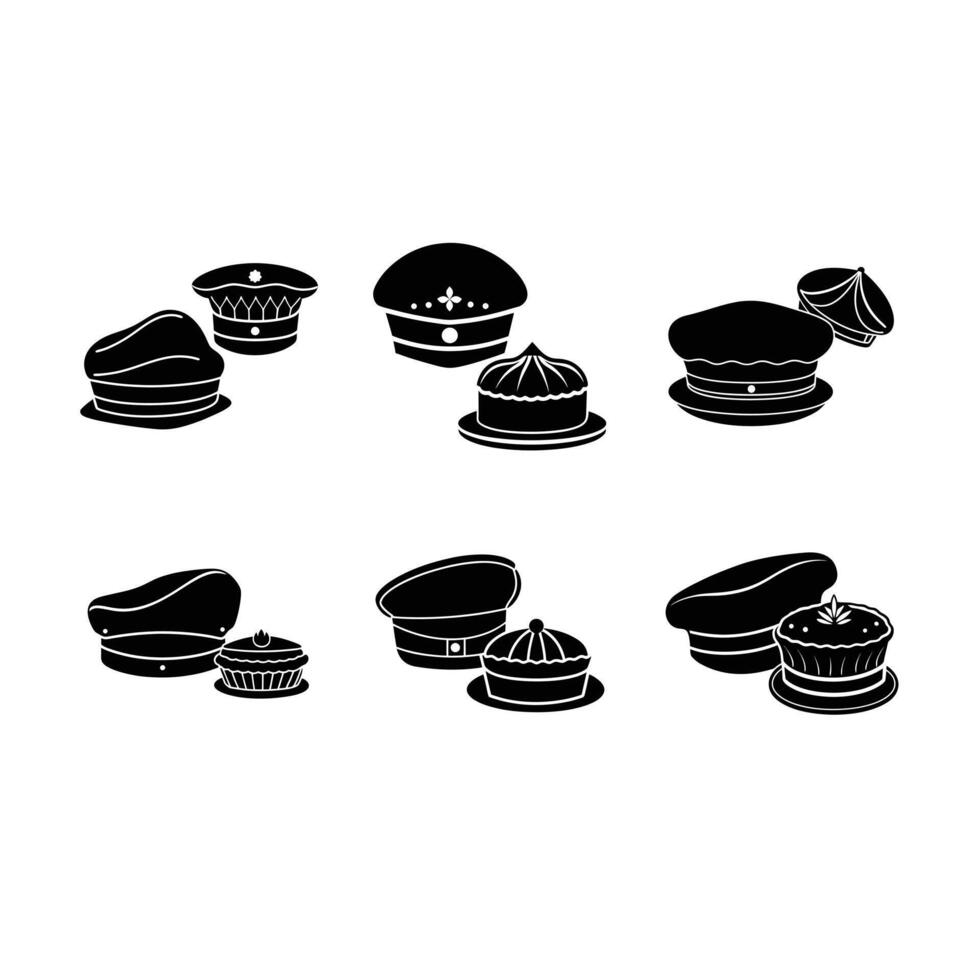 Officer Cap and Cake and Linocut Silhouette Design vector