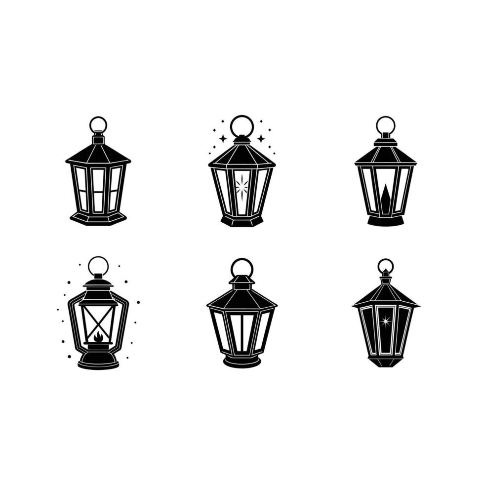 Lantern and Linocut Silhouette Design Illustration vector