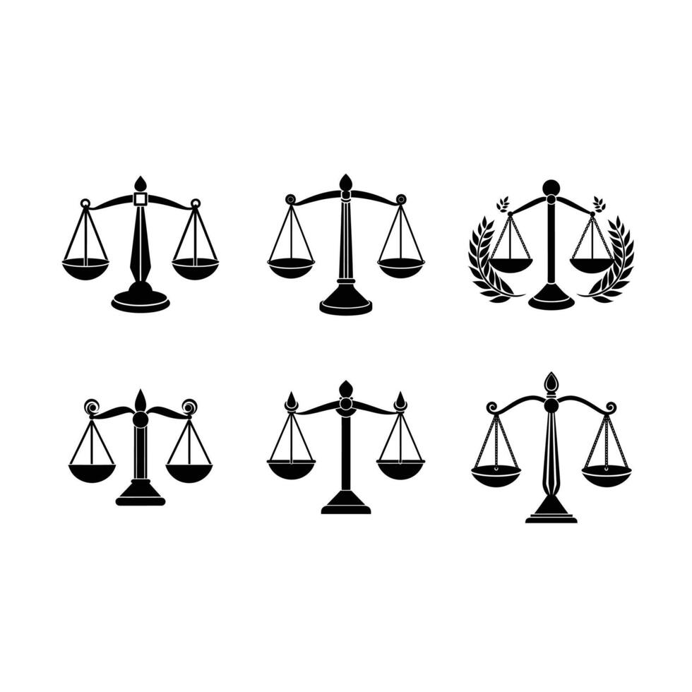 Scales of Justice Icon - and Linocut Silhouette Design vector