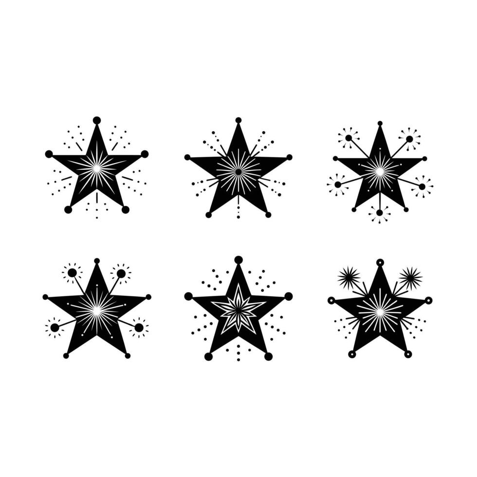 Sheriff Star with Fireworks and Linocut Silhouette Design vector