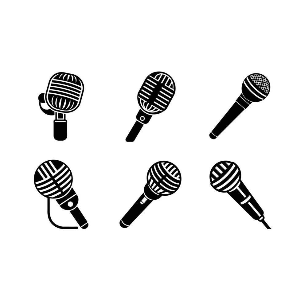 Microphone Icon - and Linocut Silhouette Design vector