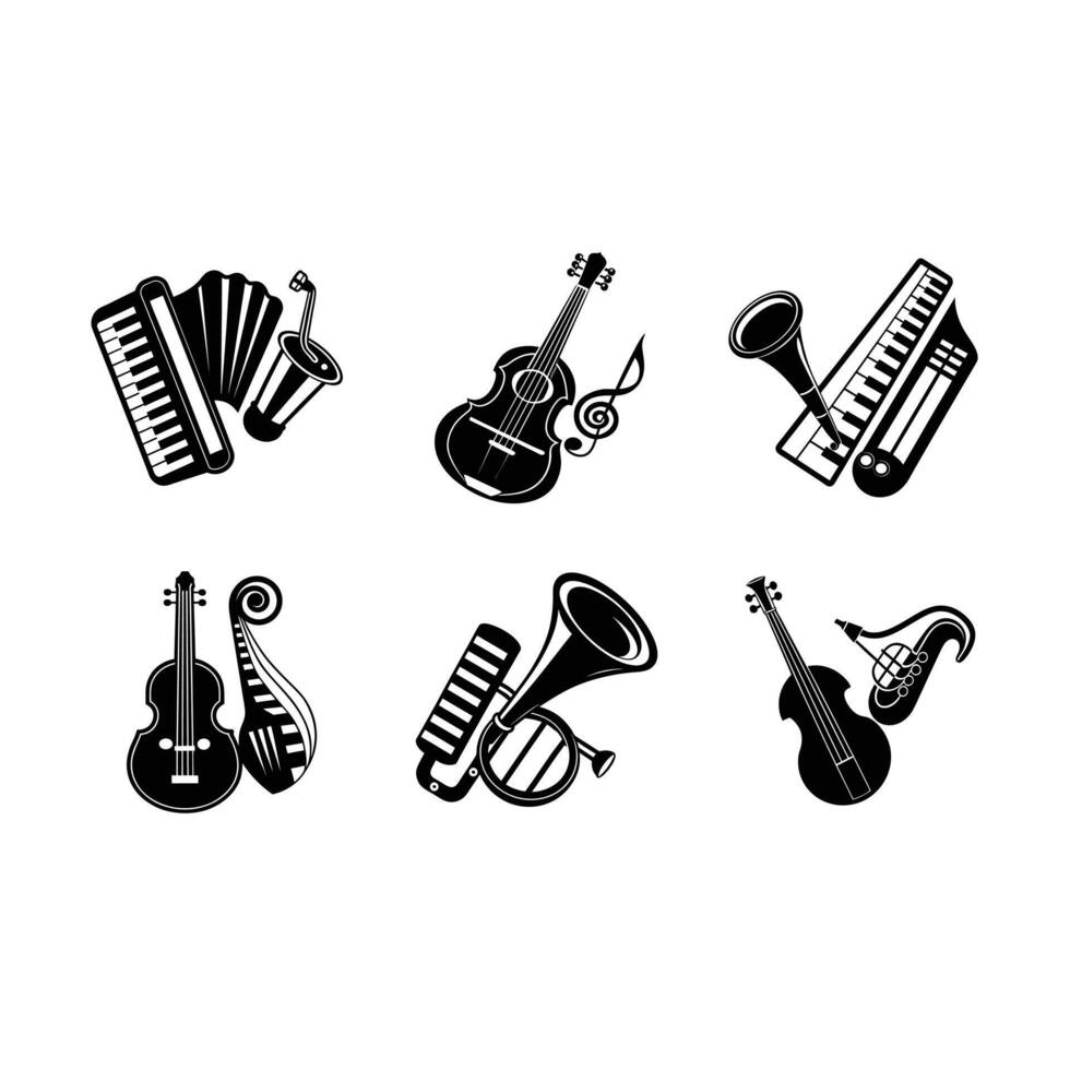 Musical Instrument and Linocut Silhouette Design vector