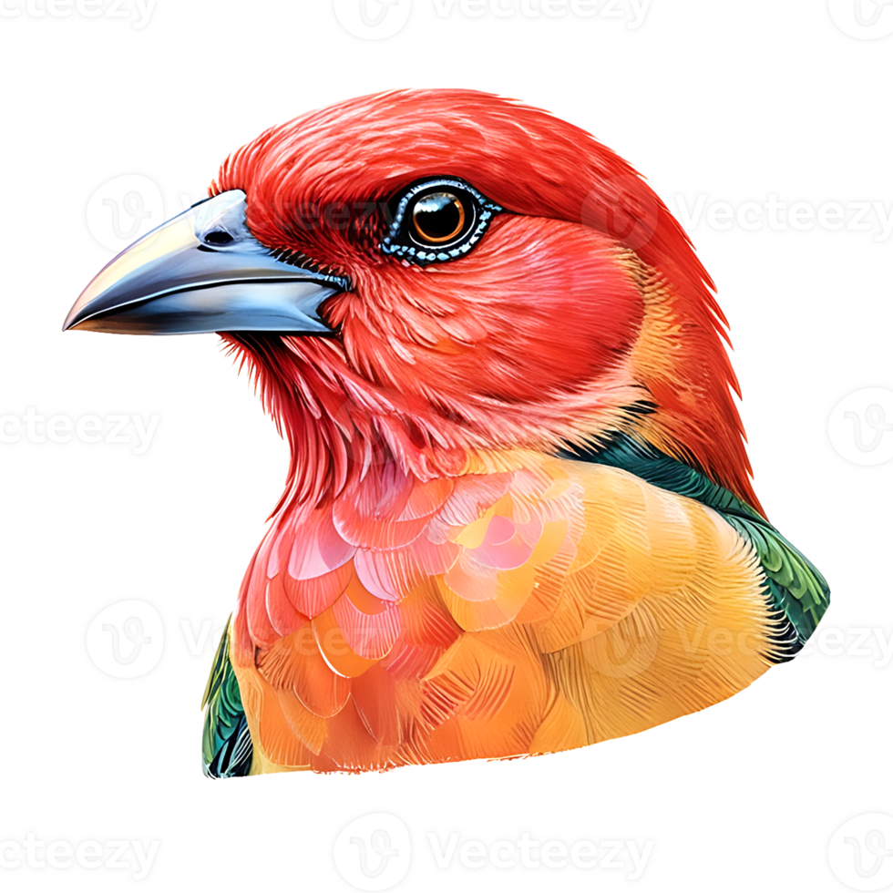 Colorful bird with a red and green head transparent background png