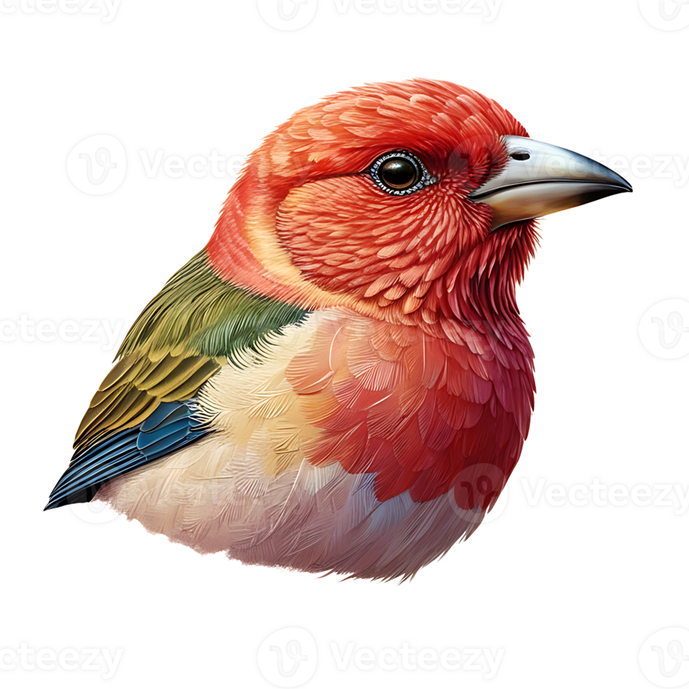 Red and green bird with a white beak transparent background png