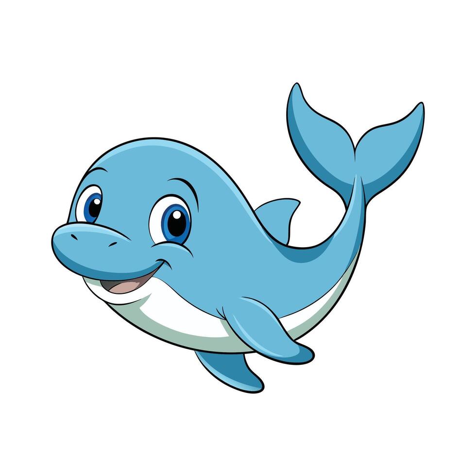 A Cute Cartoon Style Dolphin with Big Eyes and a Smile vector