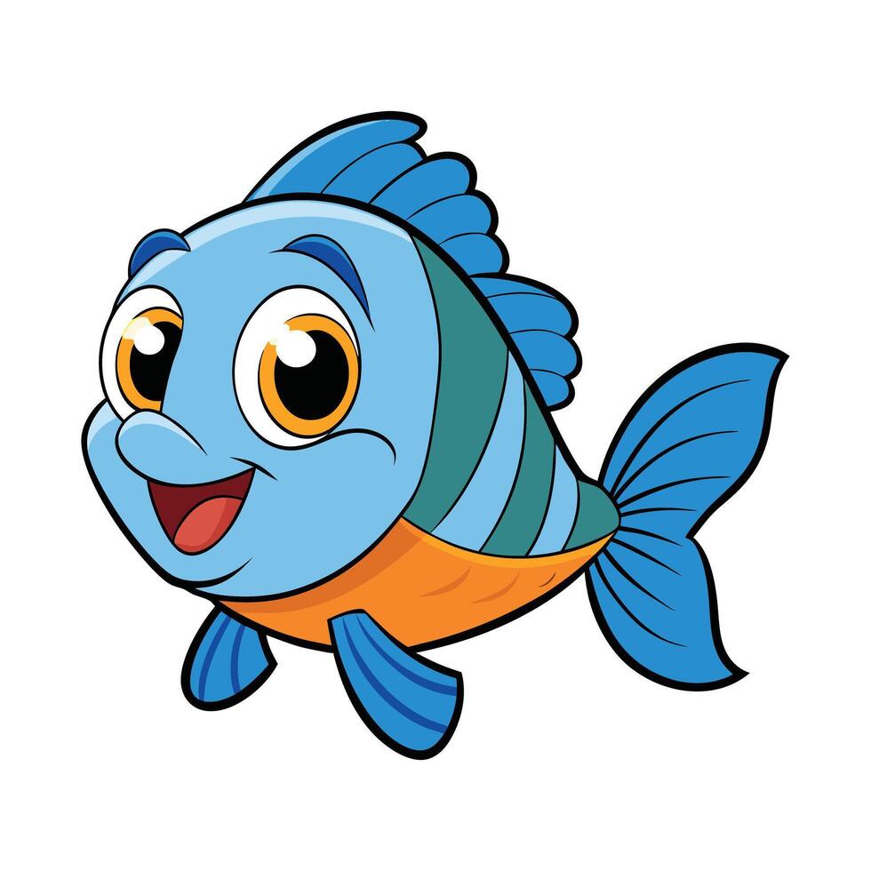 A Cheerful Cartoon Cute Bluegill Fish With a Big Smile vector