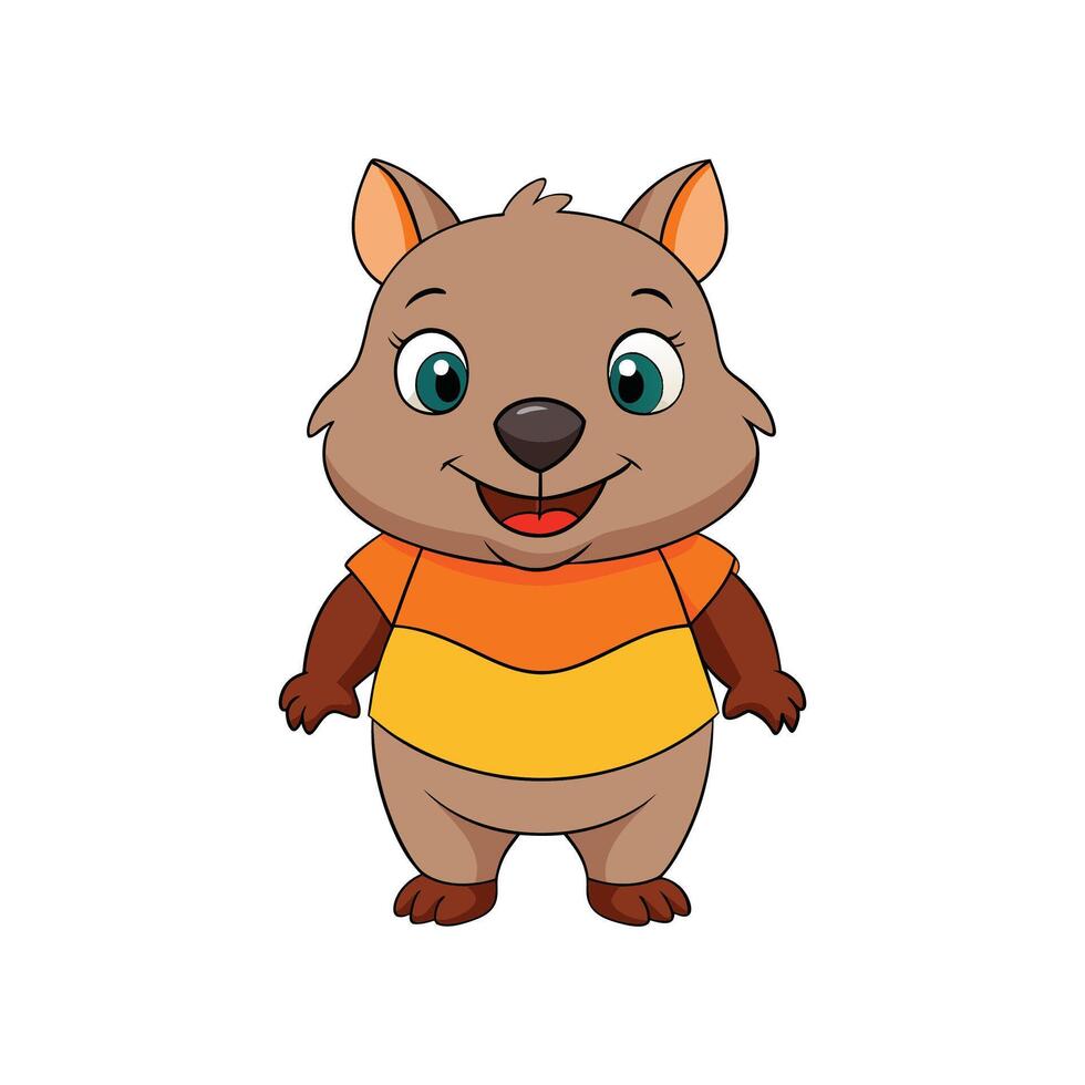 Cute Cartoon Wombat Wearing Orange and Yellow Shirt vector