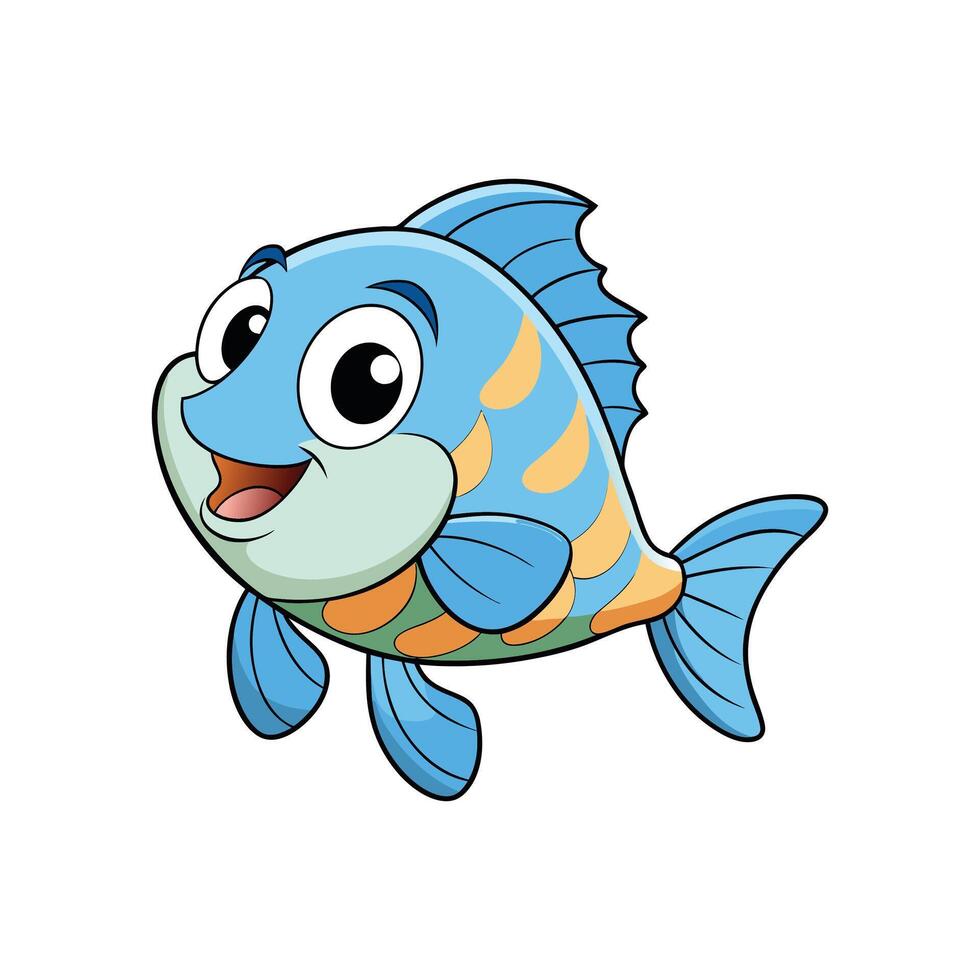 A Cheerful Cartoon Style Blue -Orange Stripped Fish vector