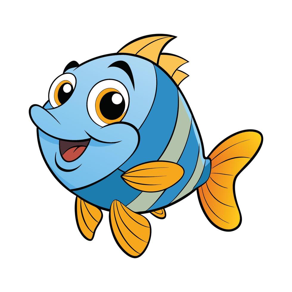A Cartoon Cute Bluegill Fish with Big Eyes and Orange Fins vector
