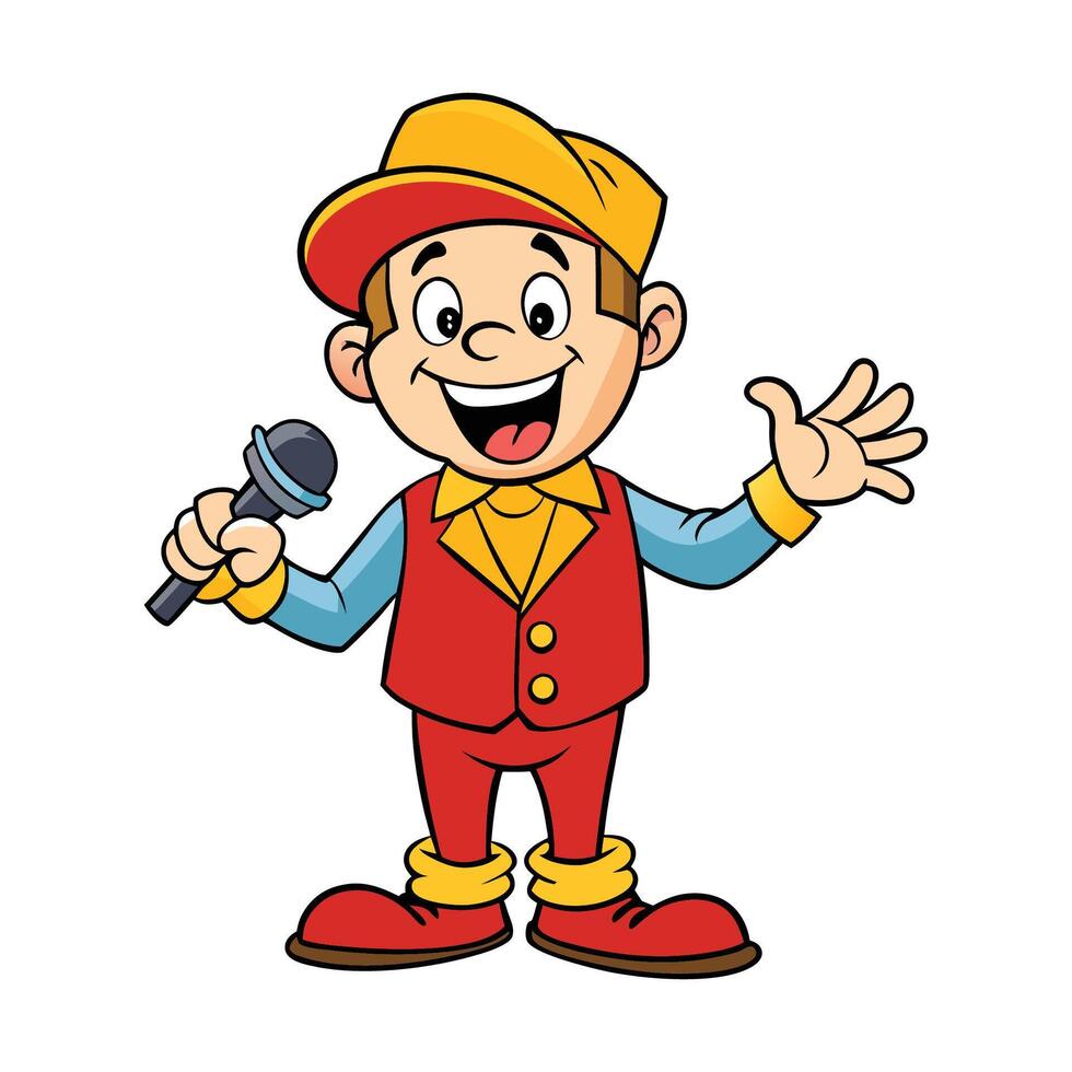 A Happy Cartoon Singer Character Holding Microphone and Smiling vector
