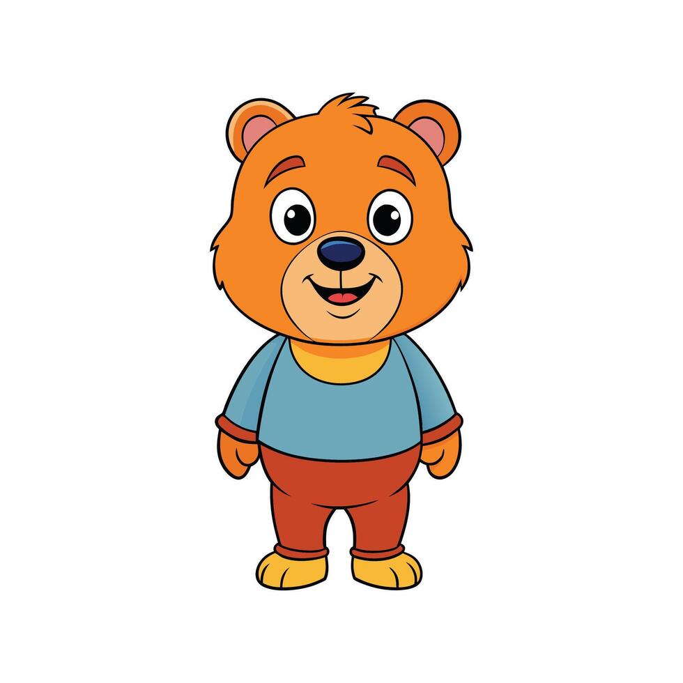 Cartoon Cute Bear Cub in Blue Shirt and Orange Pants vector