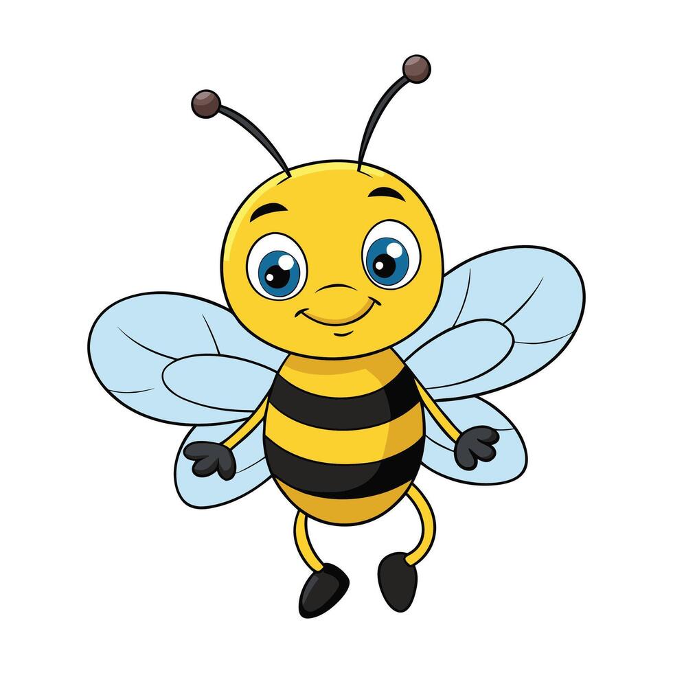 Cartoon Cute Bee with Big Eyes and a Smile vector