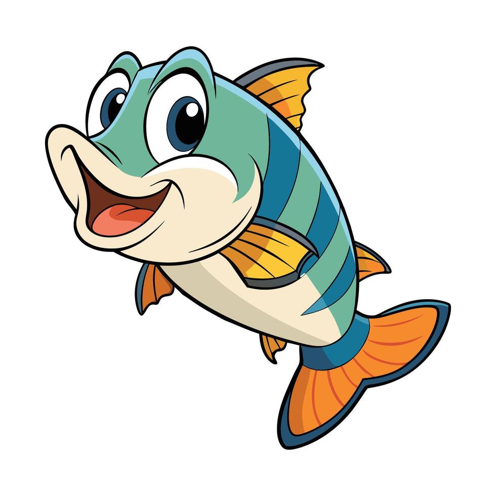 A Delighted Cartoon Style Smiling Bass Fish vector