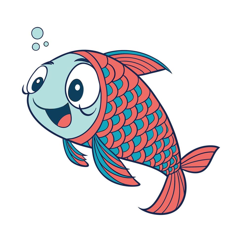 A Pretty Arowana Cartoon Fish with Bubbles vector