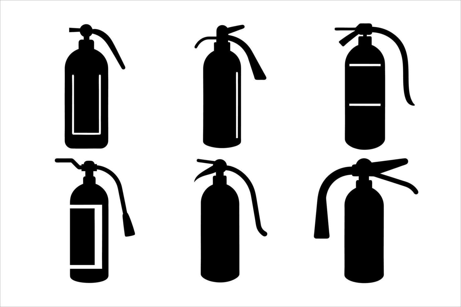 Six black silhouette fire extinguishers on a white background vector