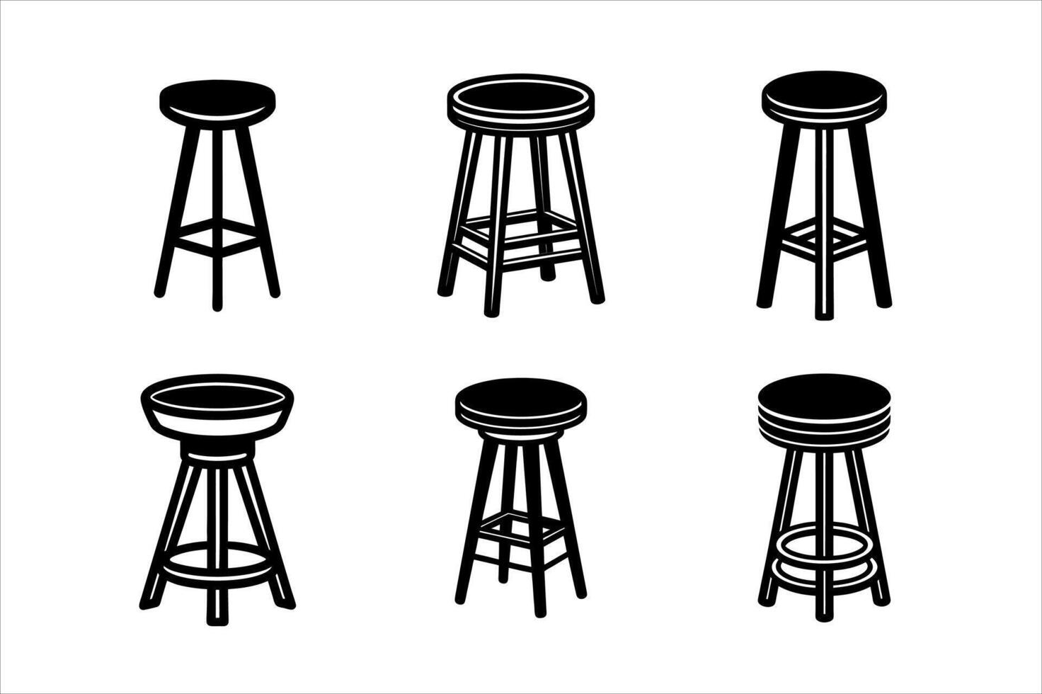 Six Black and White Barstool Illustrations vector