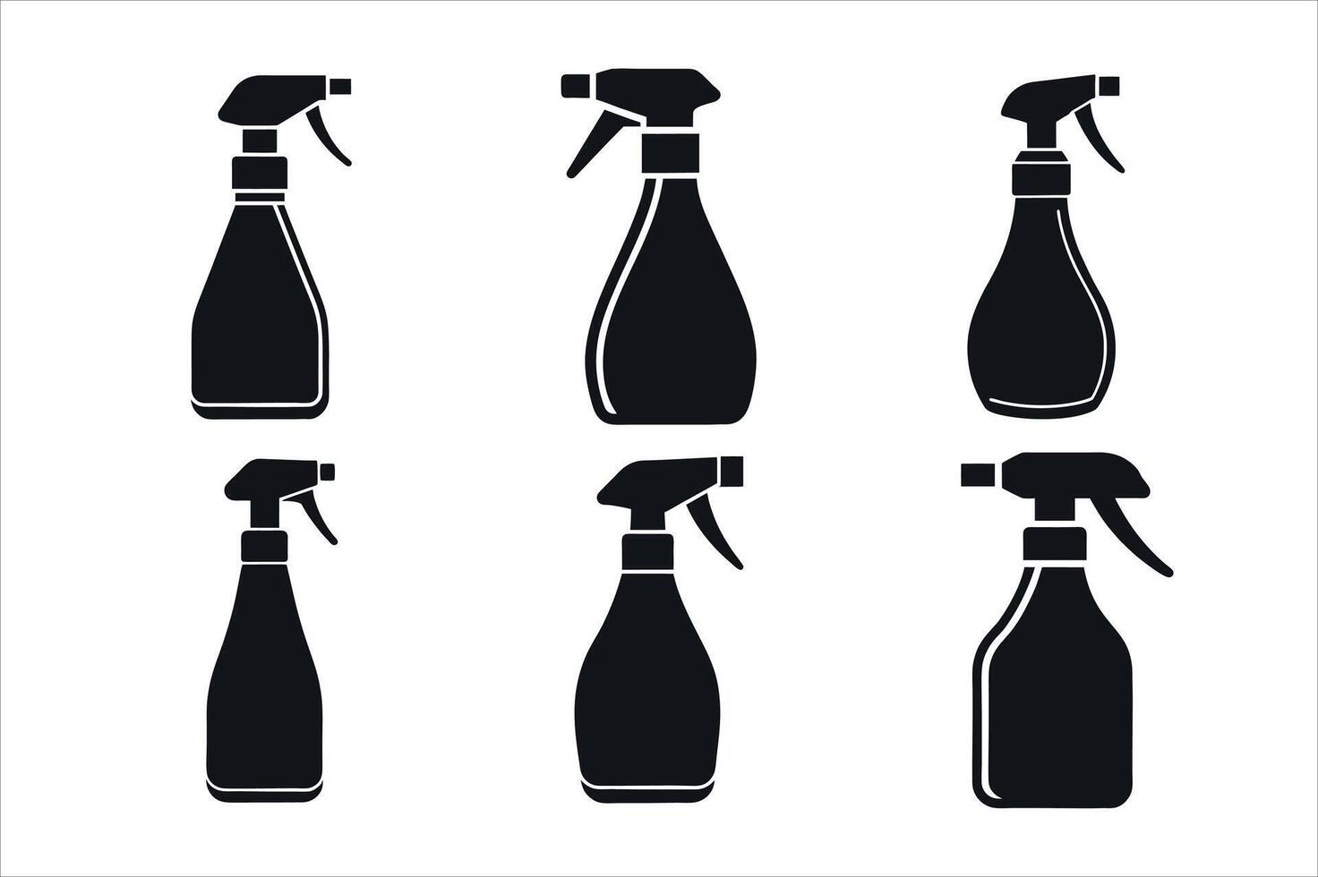 Six Black Silhouette Spray Bottles Against White Background vector