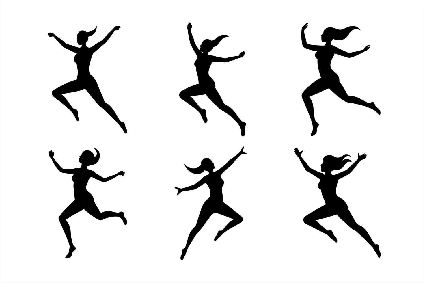 Dynamic Silhouettes of Women in Mid-Air Jump vector