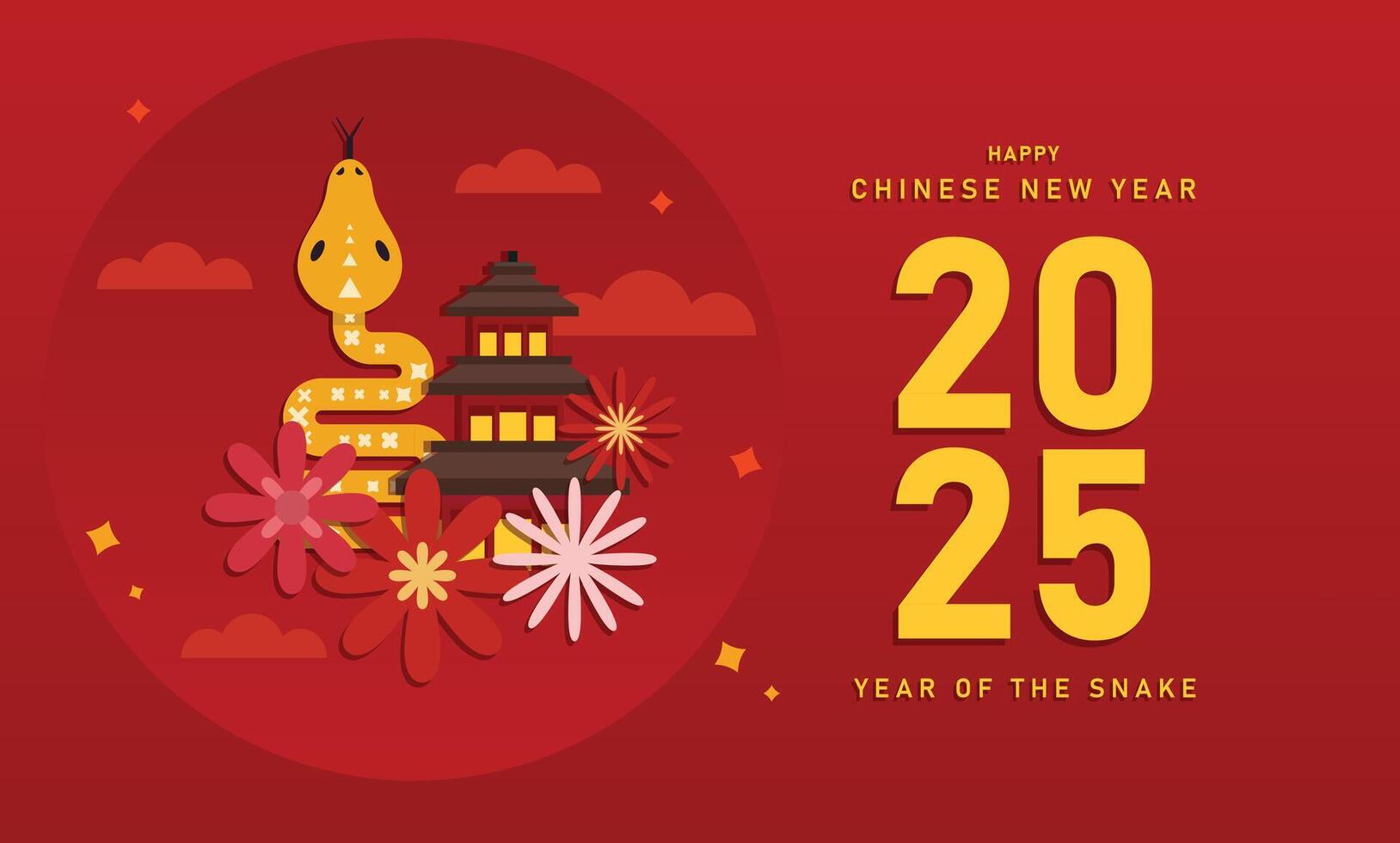 Chinese New Year 2025, Year of the snake, Lunar New Year design with snake gold colour version. 2025 chinese new year with gold number on red background vector